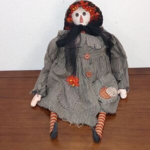 Tender Heart Treasures Primitive Raggedy Ann Doll Fall Shelf Sitter - Vintage!